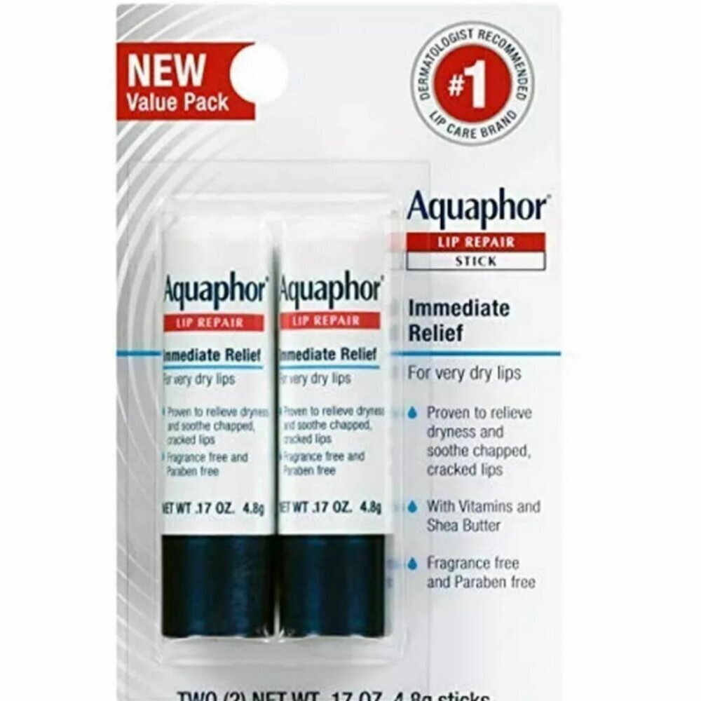 Aquaphor Lip Repair Stick Soothes Dry Chapped Lips 2 x 0.17 Oz. Sticks